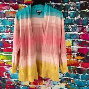 Lands' End Multi Color Striped Open Front Cardigan Style Sweater Size Medium Pet